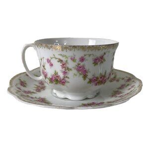 MZ Altrohlau CMR Czechoslovakia Bridal Rose Pattern Teacup & Saucer Set, Vintage